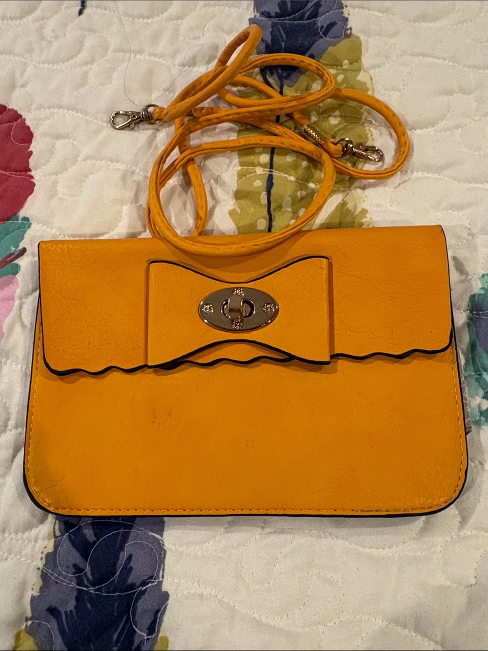 Jessica Yellow Bow-Accent Crossbody Bag with Turn-Lock